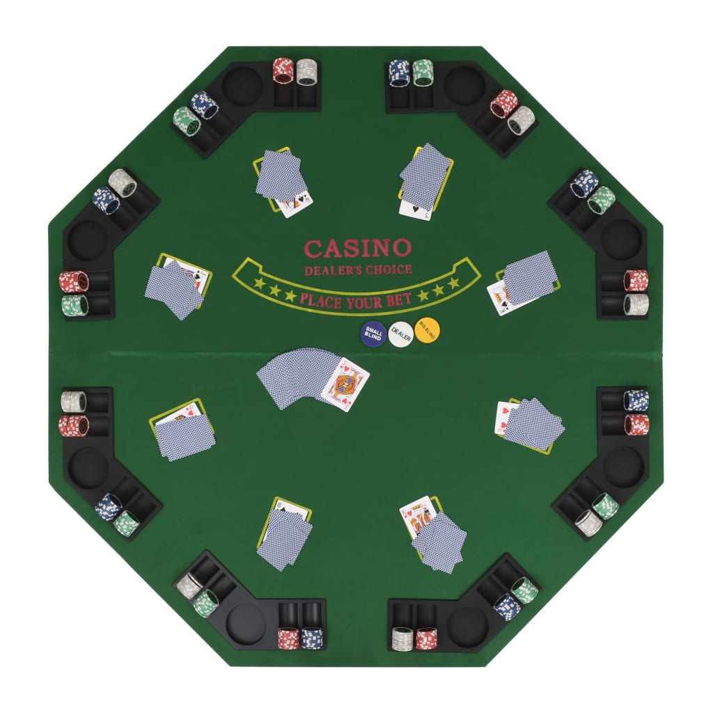 Pokeripöytälevy 8 pelaajalle kahdeksankulmio, vihreä