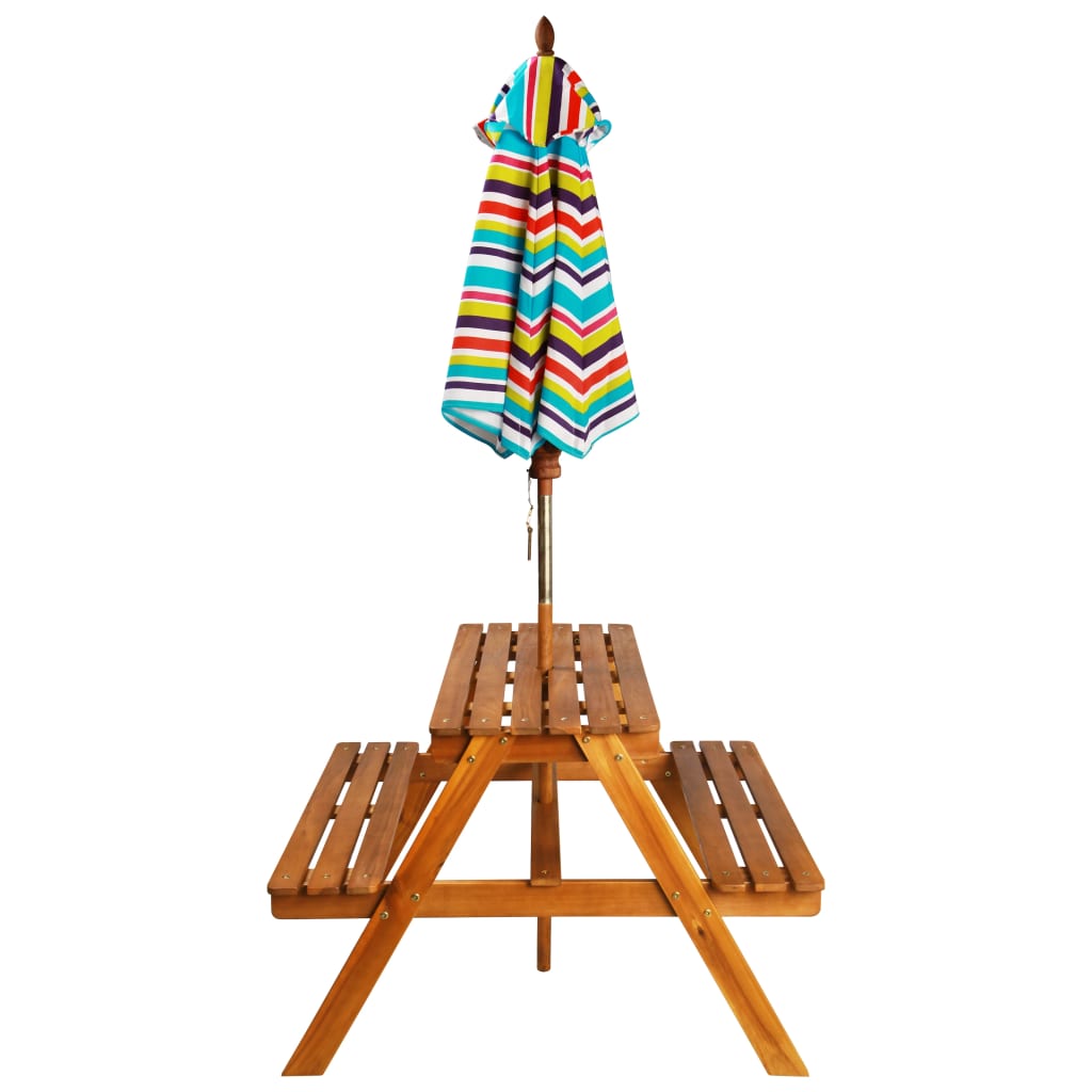 Lasten piknikpöytä aurinkovarjolla 79x90x60 cm täysi akaasiapuu