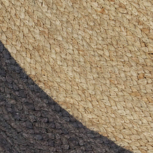 Käsintehty pyöreä juuttimatto tummanharmaalla reunalla 90 cm