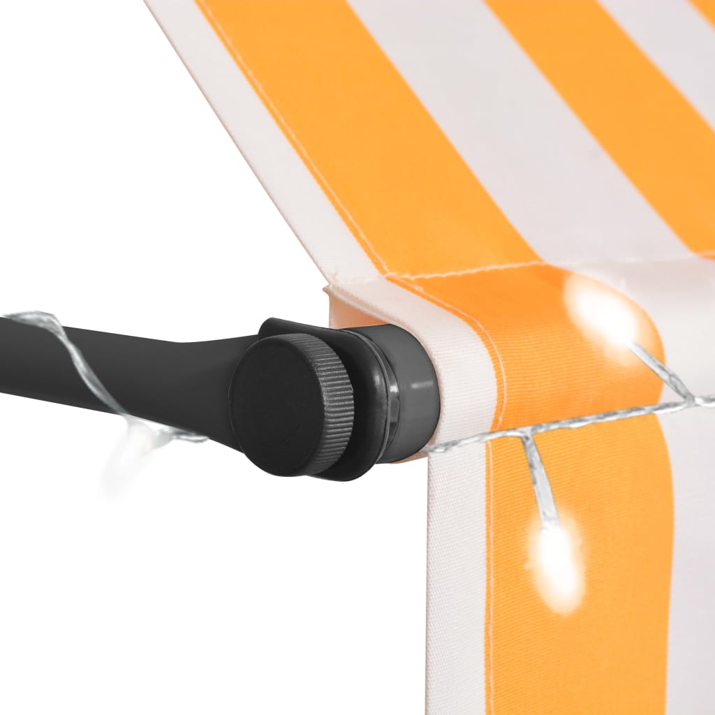 Sisäänkelattava markiisi LED-valoilla 300 cm valkoinen/oranssi