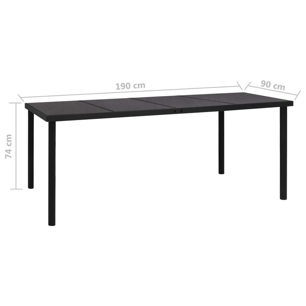 Puutarhapöytä 190x90x74 cm musta teräs