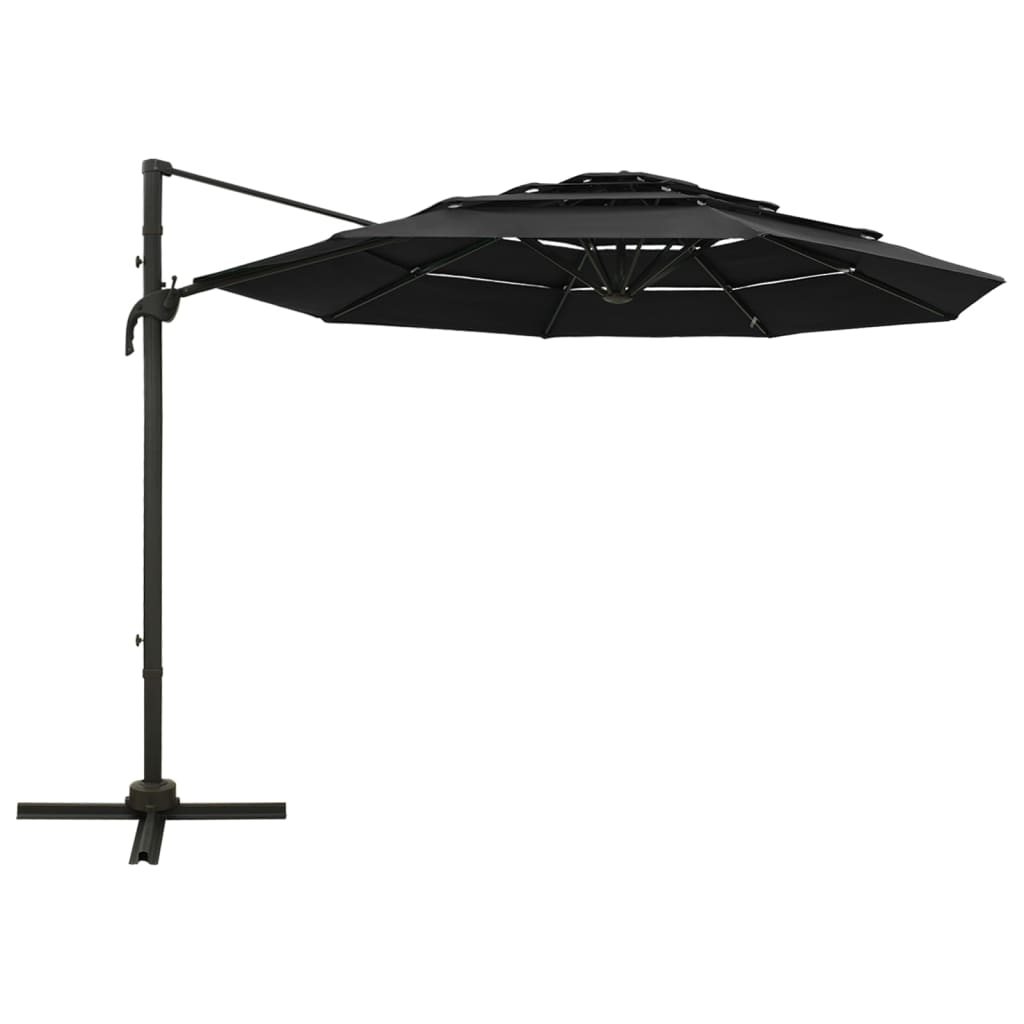 4-tasoinen aurinkovarjo alumiinitanko musta 3x3 m