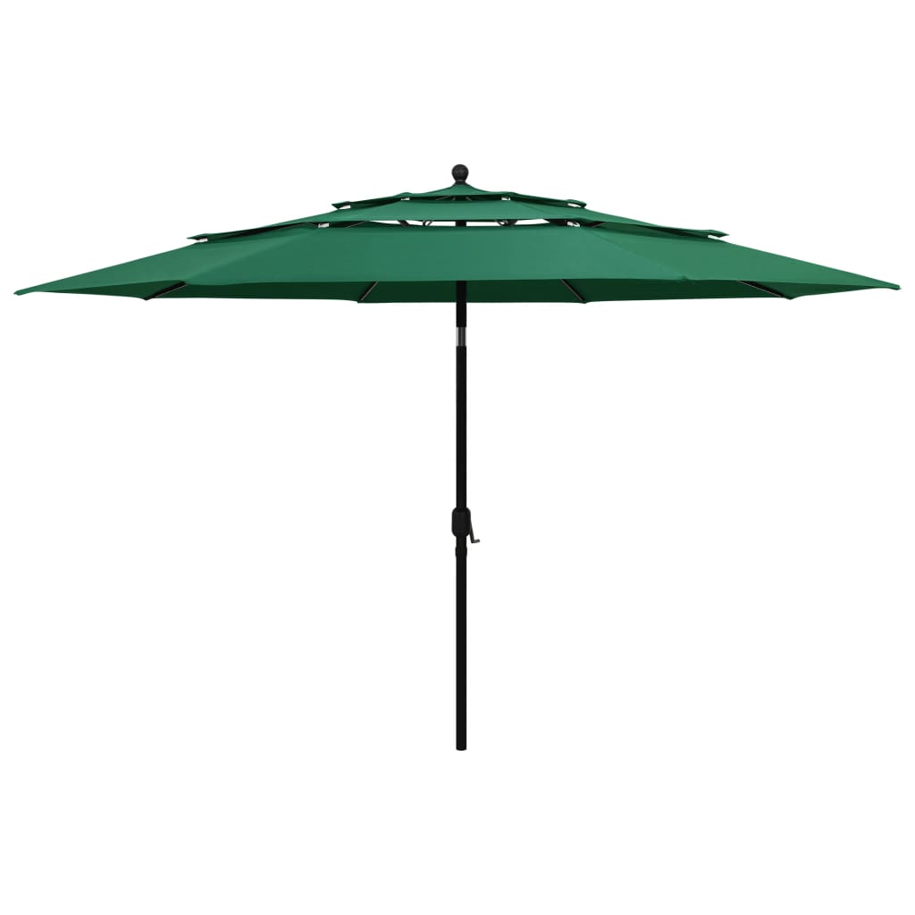 3-tasoinen aurinkovarjo alumiinitanko vihreä 3,5 m