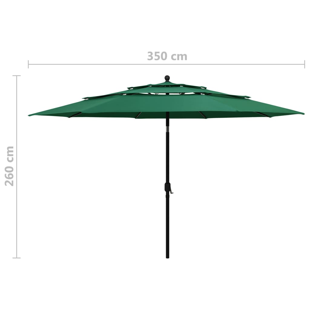 3-tasoinen aurinkovarjo alumiinitanko vihreä 3,5 m