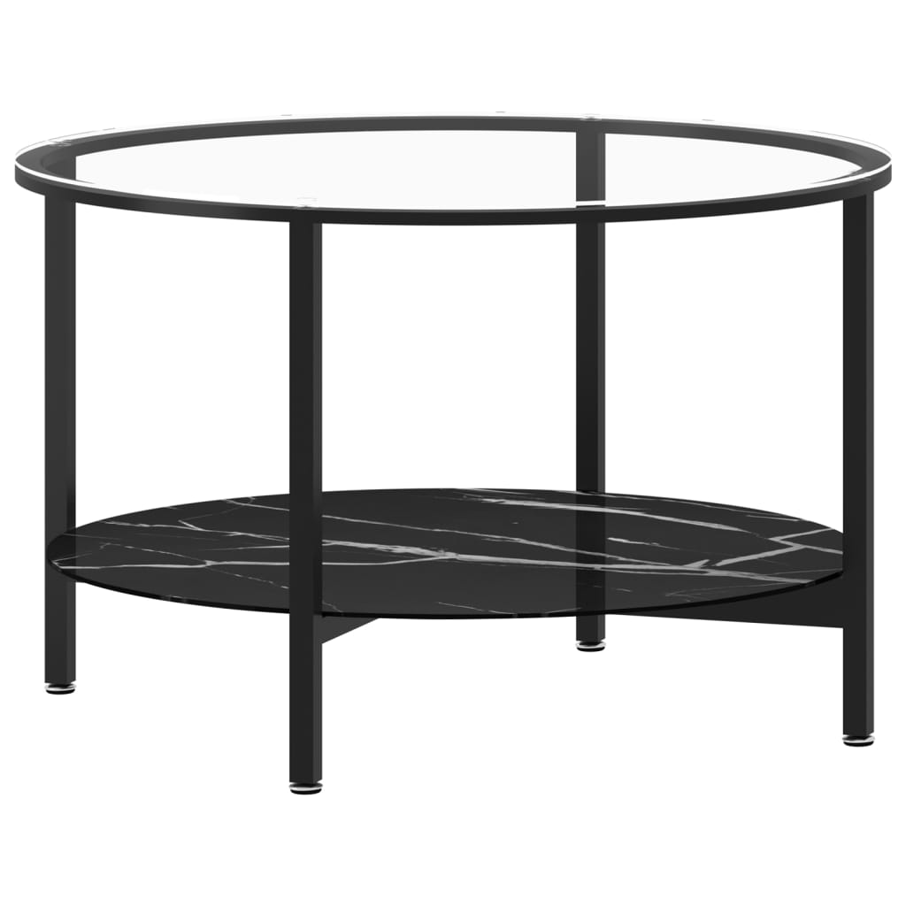 Teepöytä musta ja musta marmori 70 cm karkaistu lasi