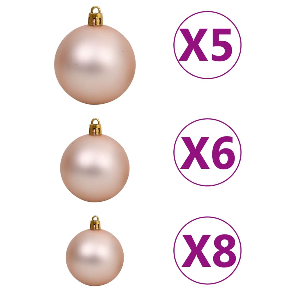 Ohut joulukuusi LED-valoilla ja palloilla pinkki 210 cm