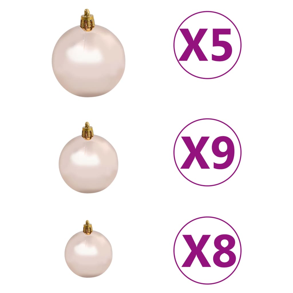 Ohut joulukuusi LED-valoilla ja palloilla pinkki 210 cm