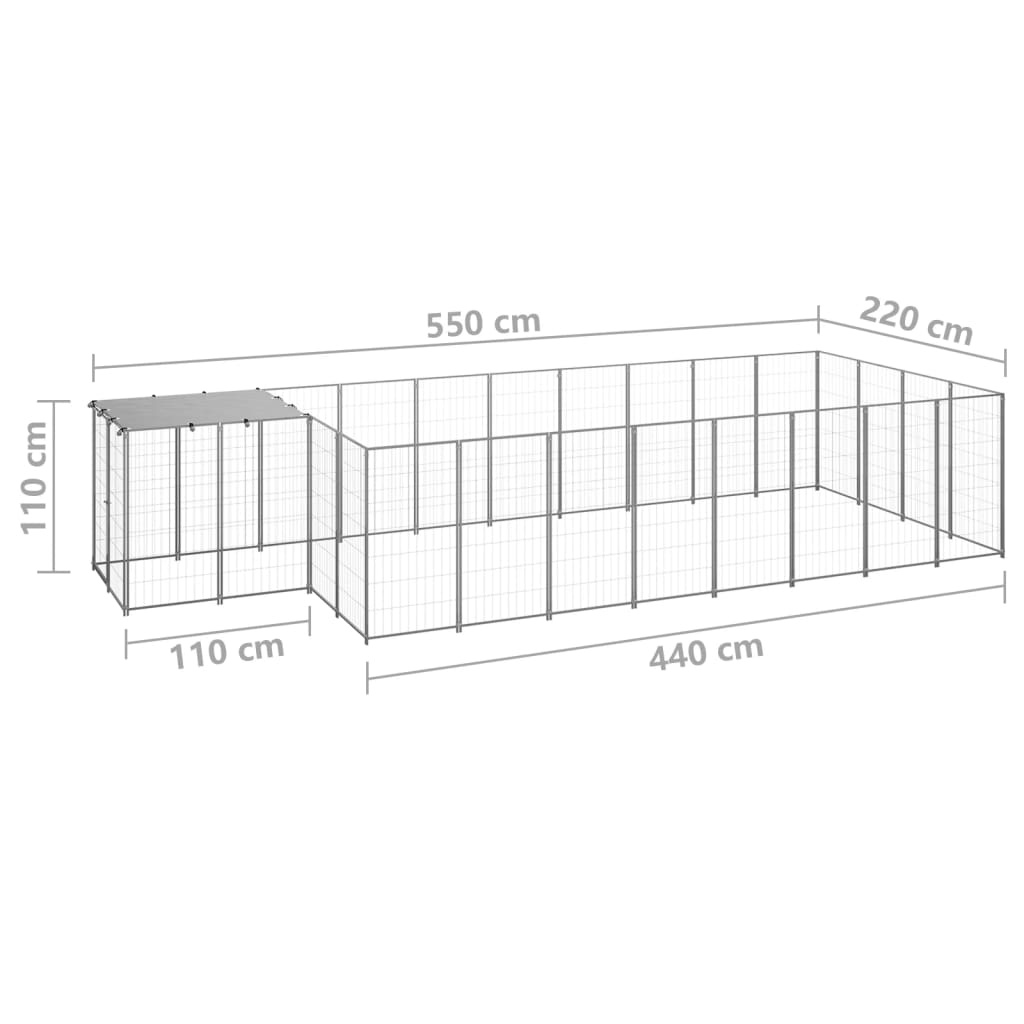 Koiranhäkki hopea 10,89 m² teräs