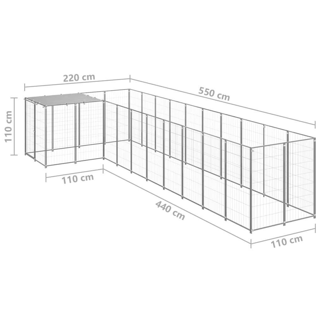 Koiranhäkki hopea 7,26 m² teräs