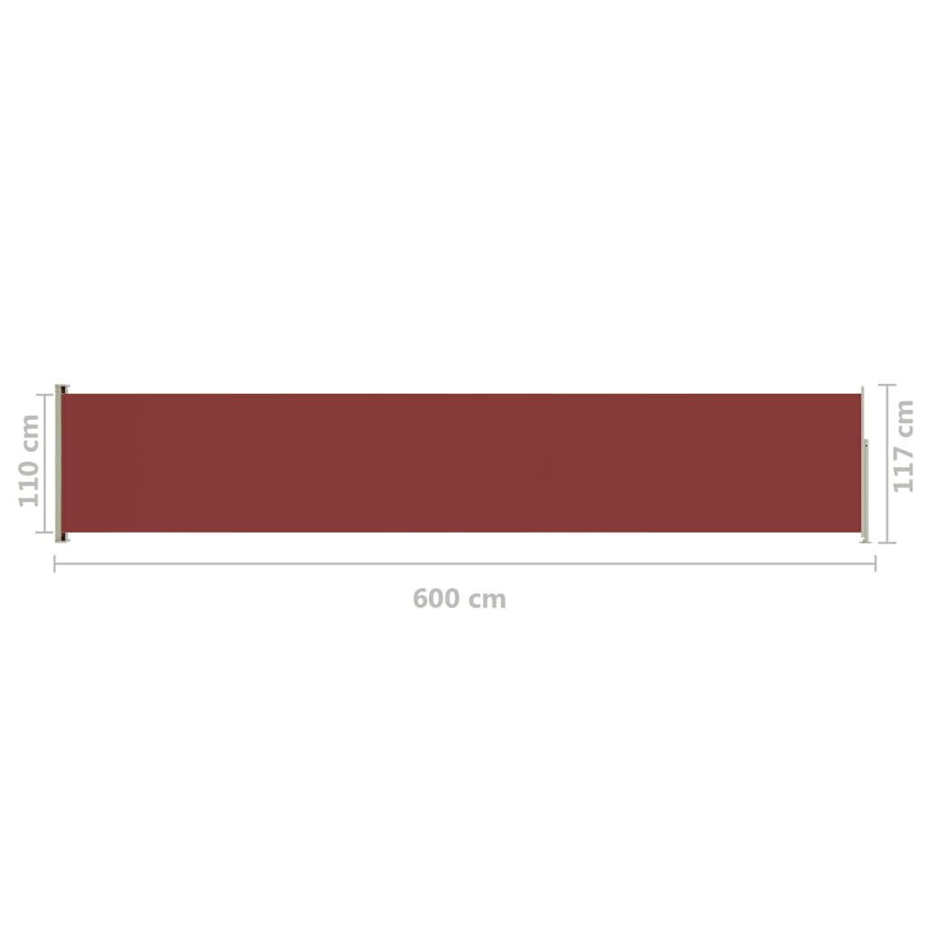 Sisäänvedettävä terassin sivumarkiisi 117x600 cm punainen