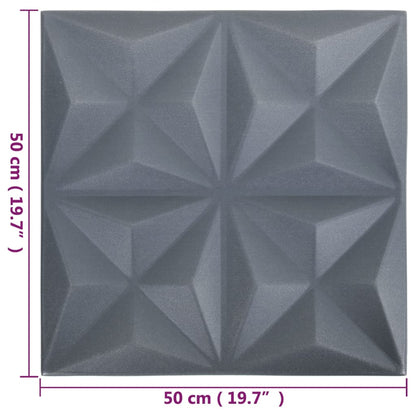 3D-seinäpaneelit 12 kpl 50x50 cm harmaa origami 3 m²