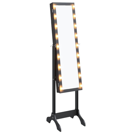 Vapaasti seisova peili LED-valoilla musta 34x37x146 cm